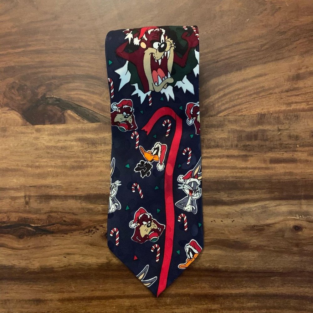 Looney Tunes‎ Mania Navy 100% Silk Holiday Christma